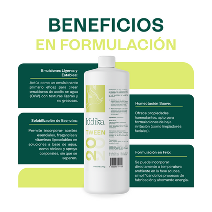 Polisorbato Tween 20 | Solubilizante | Agente Dispersante, Emulsionante O/W y Surfactante Suave