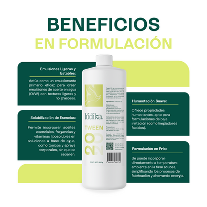 Polisorbato Tween 20 | Solubilizante | Agente Dispersante, Emulsionante O/W y Surfactante Suave