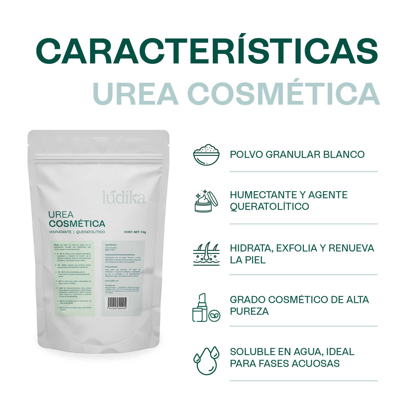Urea Cosmética Pura | Facial, Corporal y Pies | Humectante y Queratolítico Dosis Dependiente
