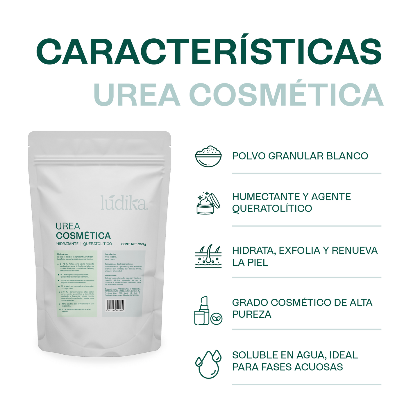Urea Cosmética Pura | Facial, Corporal y Pies | Humectante y Queratolítico Dosis Dependiente