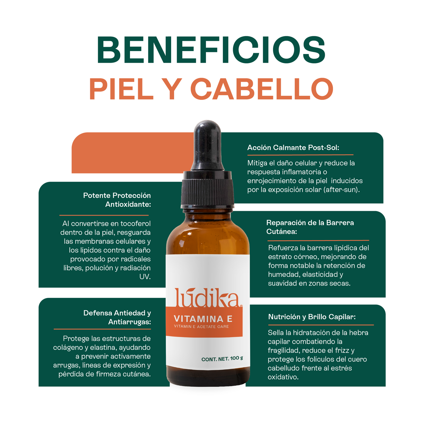 Vitamina E Líquida | Facial, Corporal y Capilar | Antioxidante Protector y Emoliente