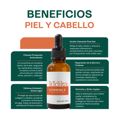 Vitamina E Líquida | Facial, Corporal y Capilar | Antioxidante Protector y Emoliente