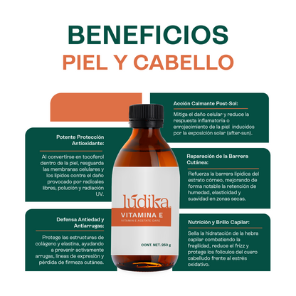 Vitamina E Líquida | Facial, Corporal y Capilar | Antioxidante Protector y Emoliente