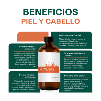 Vitamina E Líquida | Facial, Corporal y Capilar | Antioxidante Protector y Emoliente