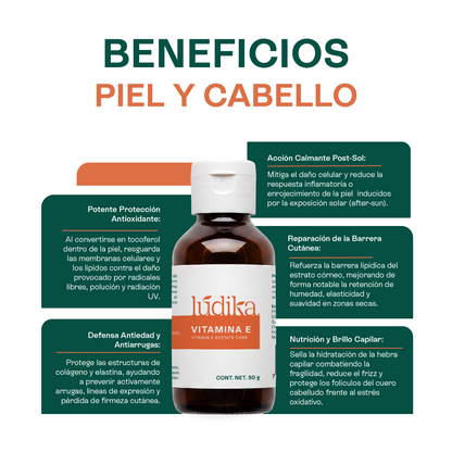 Vitamina E Líquida | Facial, Corporal y Capilar | Antioxidante Protector y Emoliente