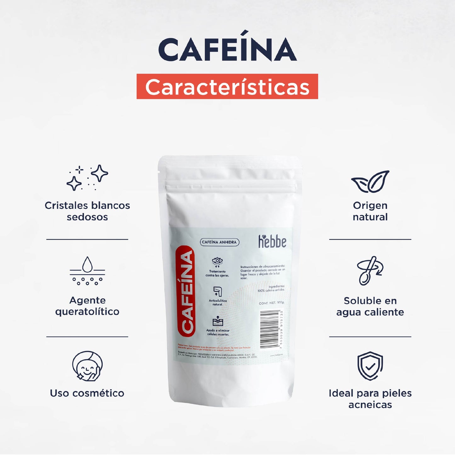 Cafeína Anhidra | Activo de alto rendimiento | Descongestionante, Lipolítico y Drenante