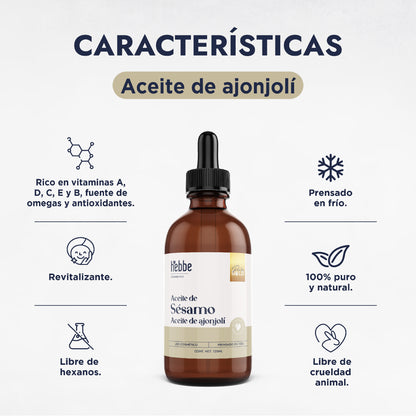 Aceite de Sésamo Ajonjolí Virgen | Facial Capilar y Corporal | Antiedad, Hidratante y Protector Capilar